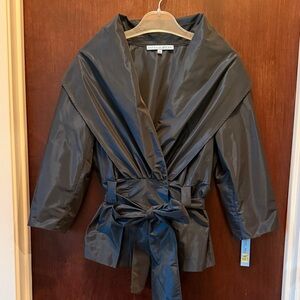 ANTONIO MELANI Teal Blue Satin-Look Belted Occasion Blouse